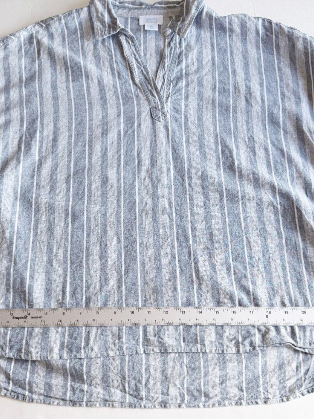 Sigrid Olsen Blue White Striped Linen Blend Split Neck Blouse L - Picture 4 of 6
